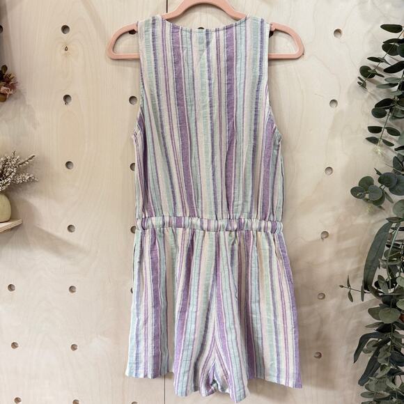 LULU’S Forever Adventure Romper Size M NEW Lilac Multi Striped Drawstring Waist - Picture 6 of 13